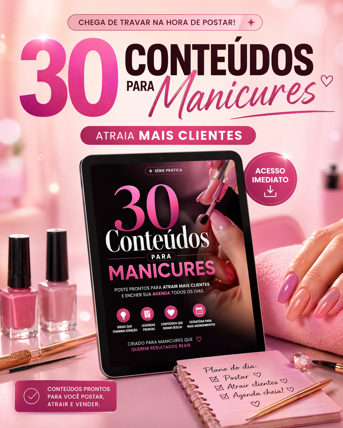 Capa do kit com 30 conteúdos prontos para manicures
