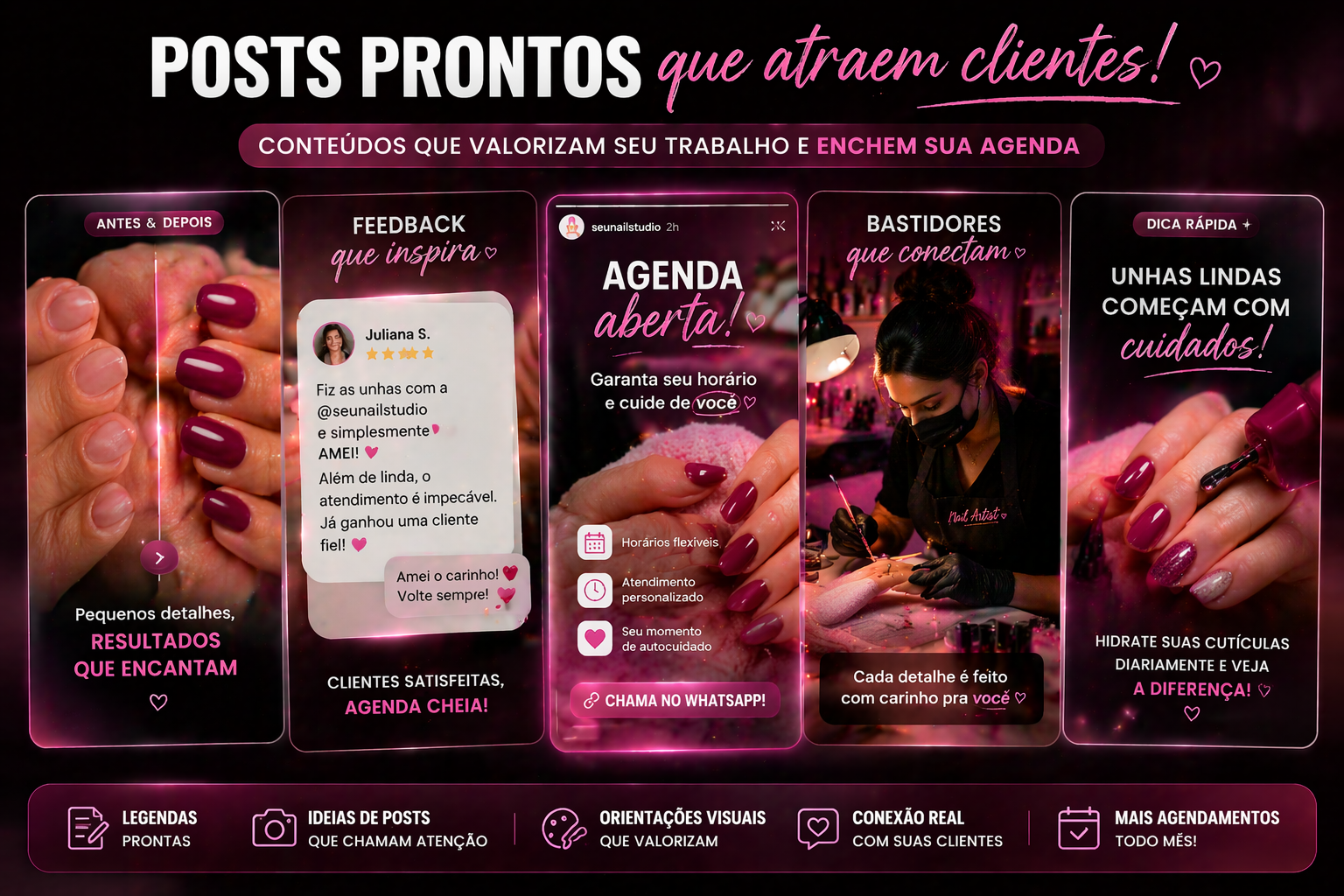 Exemplos de posts prontos para manicures