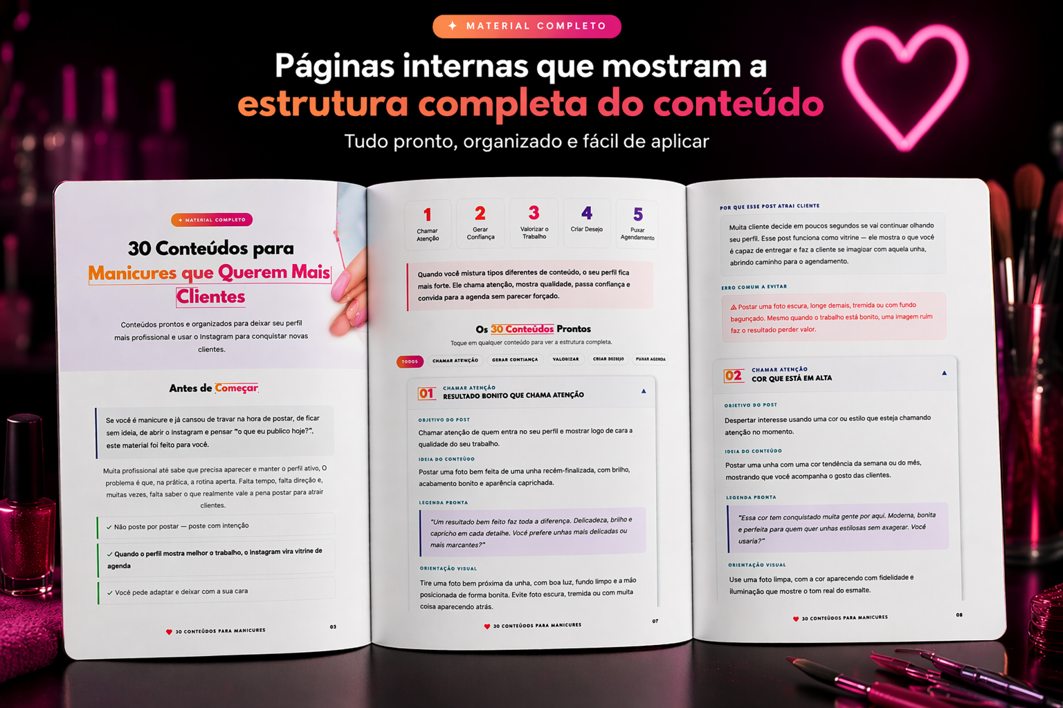 Páginas internas do kit de conteúdos para manicures